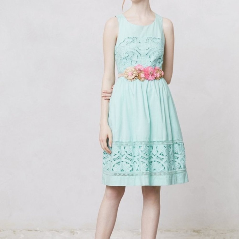 Anthropologie Meadow Rue Mint Embroidered Dress